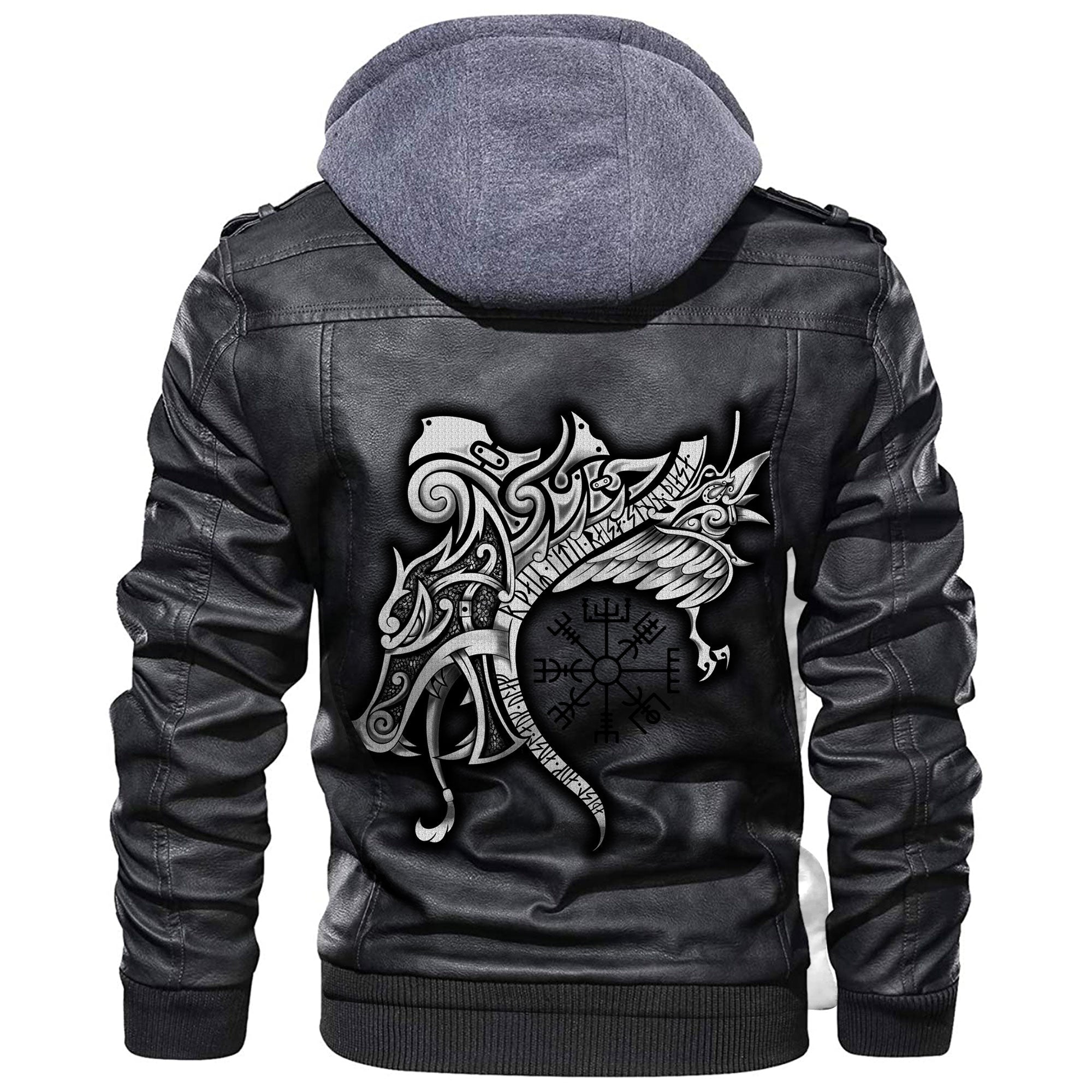Viking Vegvisir Wolf and Raven Leather Jacket RLT12 - Wonder Print Shop