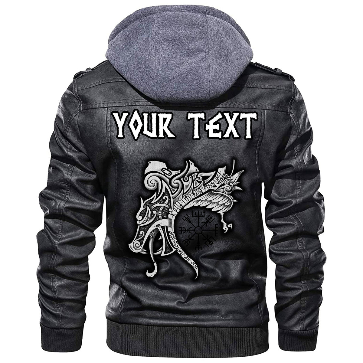 (Custom) Wonder Print Shop - Vegvisir Wolf and Raven Leather Jacket RLT12 - Wonder Print Shop