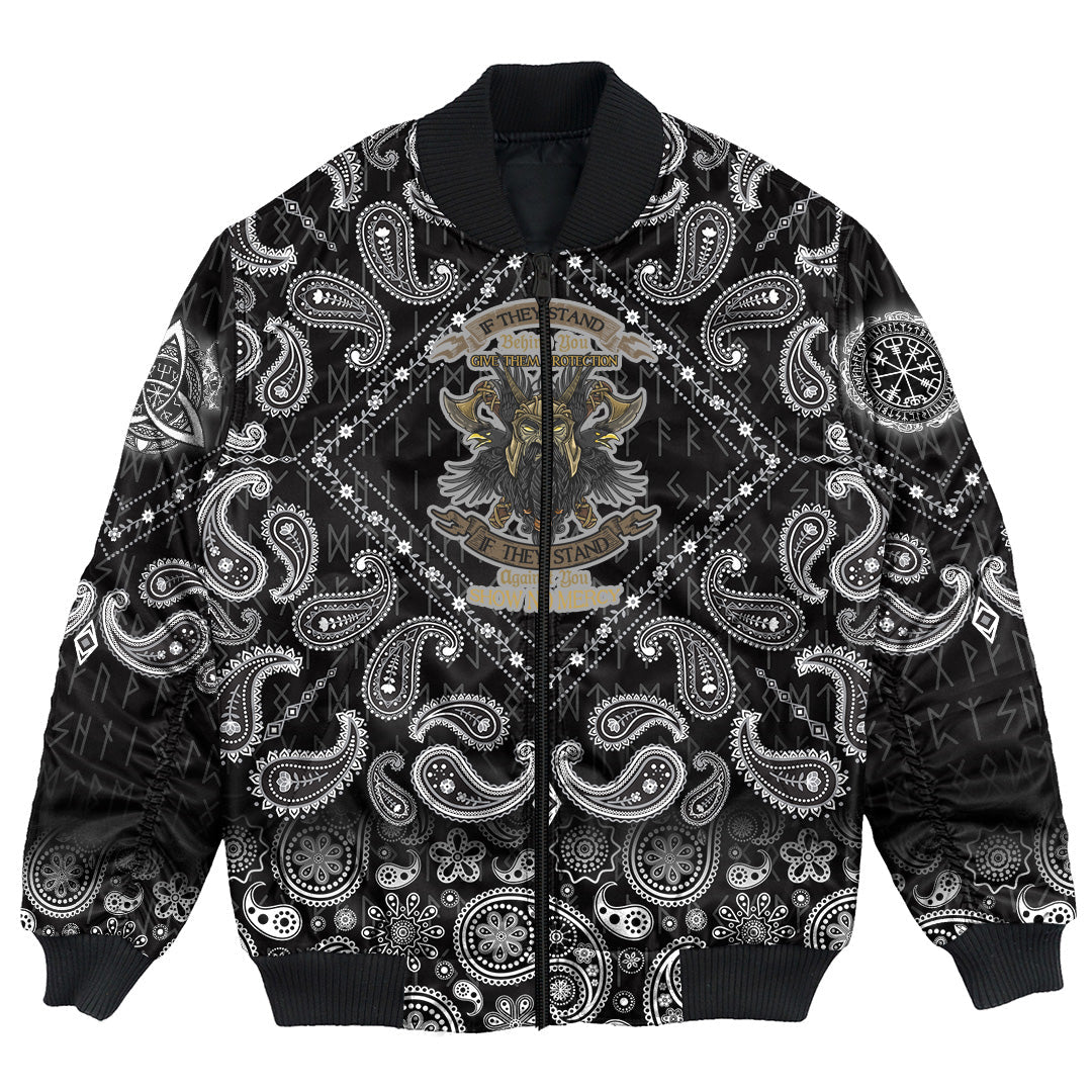 Viking Bomber Jacket Veteran Warrior Pride No Mercy with Bandana Paisley Style RLT12 - Wonder Print Shop