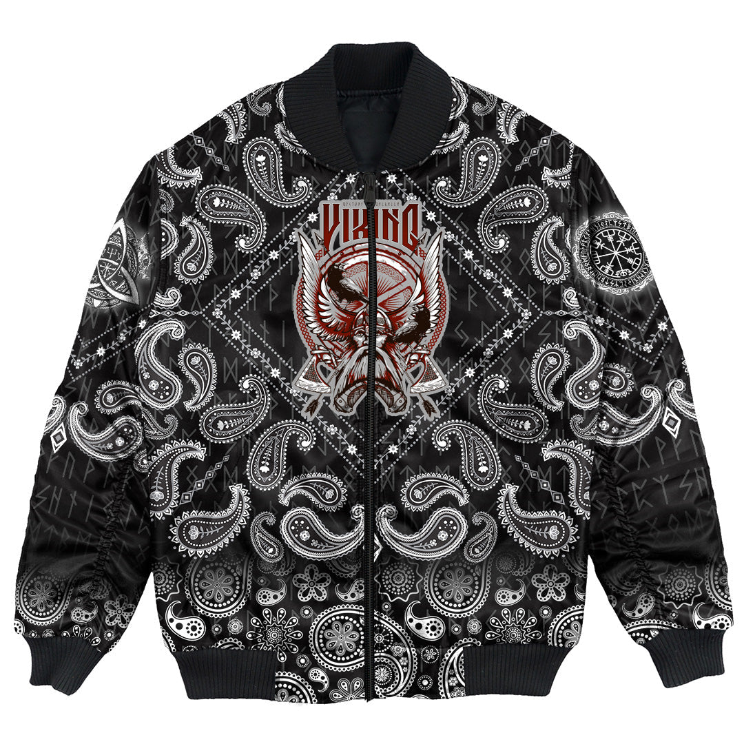 Viking Bomber Jacket Victory Or Valhalla with Bandana Paisley Style RLT12 - Wonder Print Shop