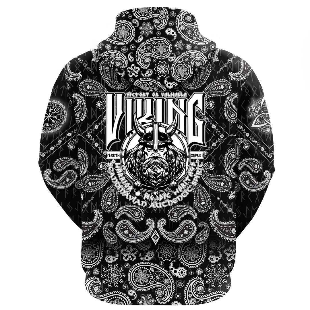 Viking Hoodie Victory or ValhallViking with Bandana Paisley Style RLT12 - Wonder Print Shop