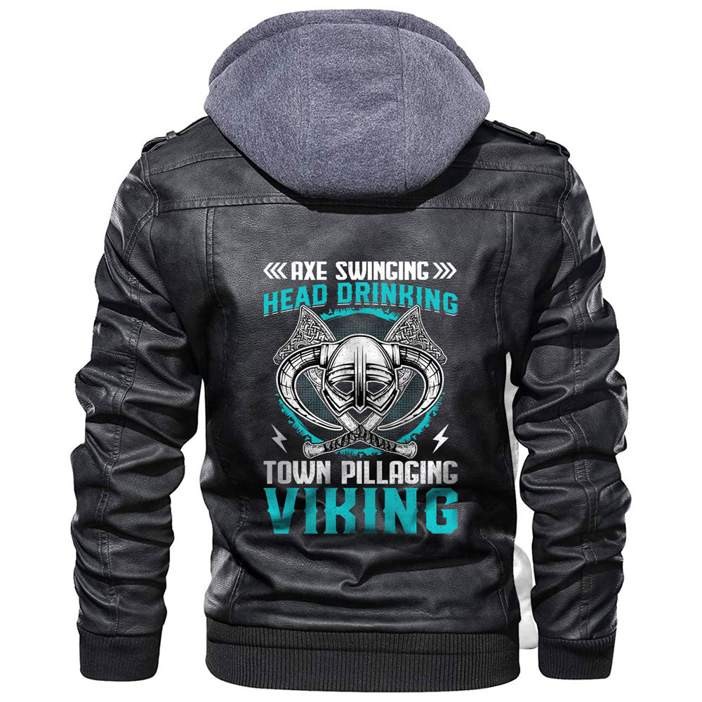 Viking Jacket Viking Head Drinking Town Pillaging Leather Jacket RLT12 - Wonder Print Shop