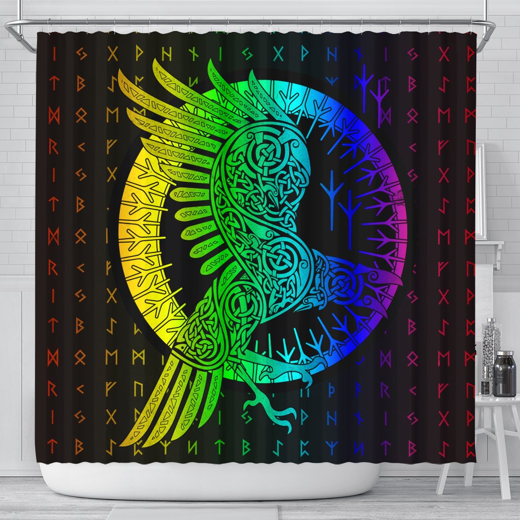 viking-shower-curtain-raven-celtic-rainbow