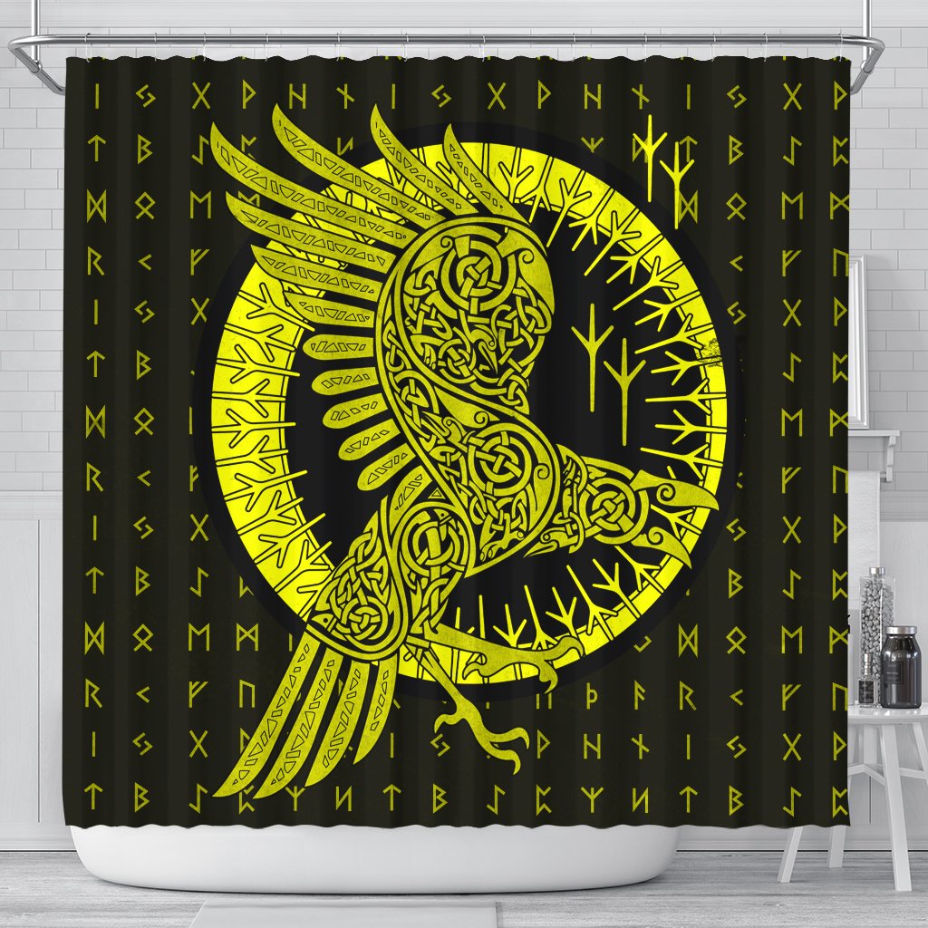 viking-shower-curtain-raven-celtic-yellow