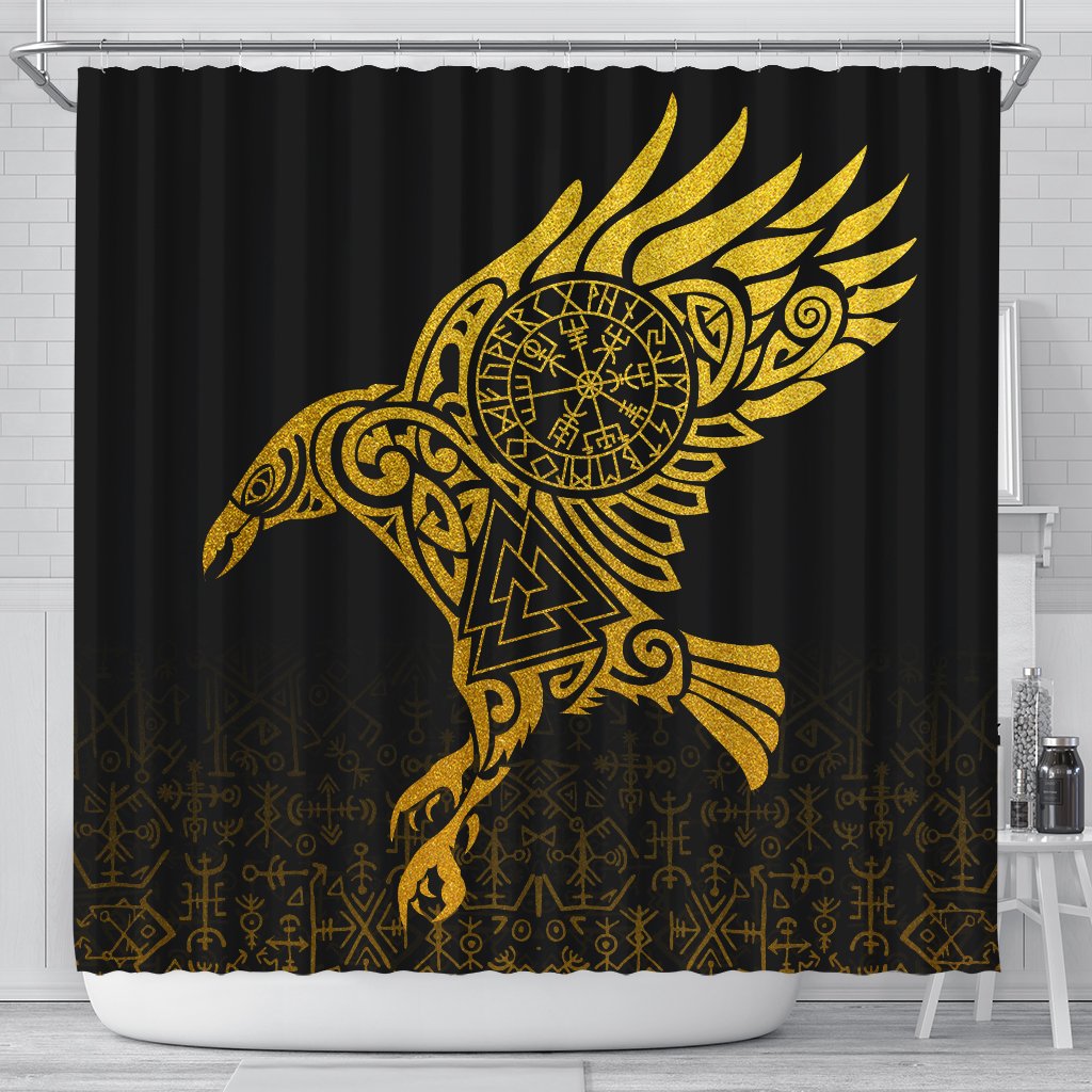 viking-shower-curtain-raven-odin-golden