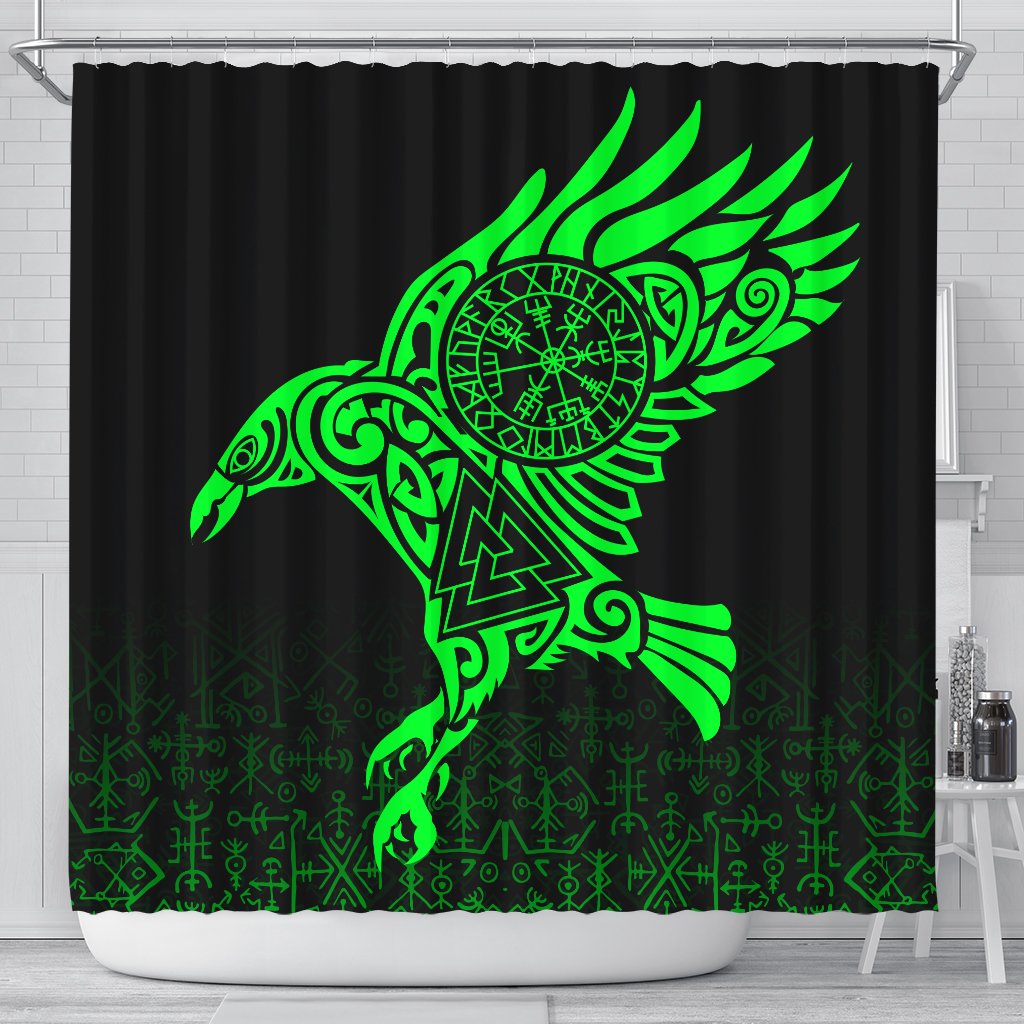 viking-shower-curtain-raven-odin-green