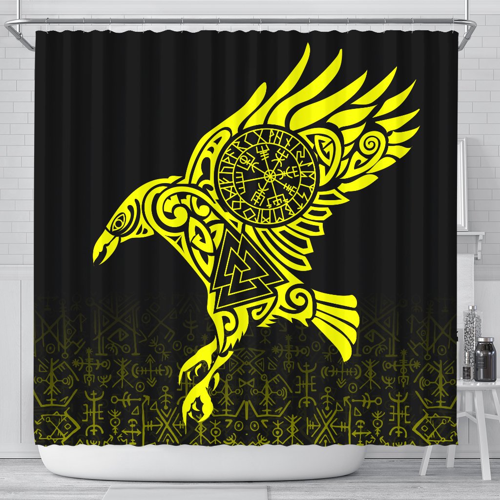 viking-shower-curtain-raven-odin-yellow