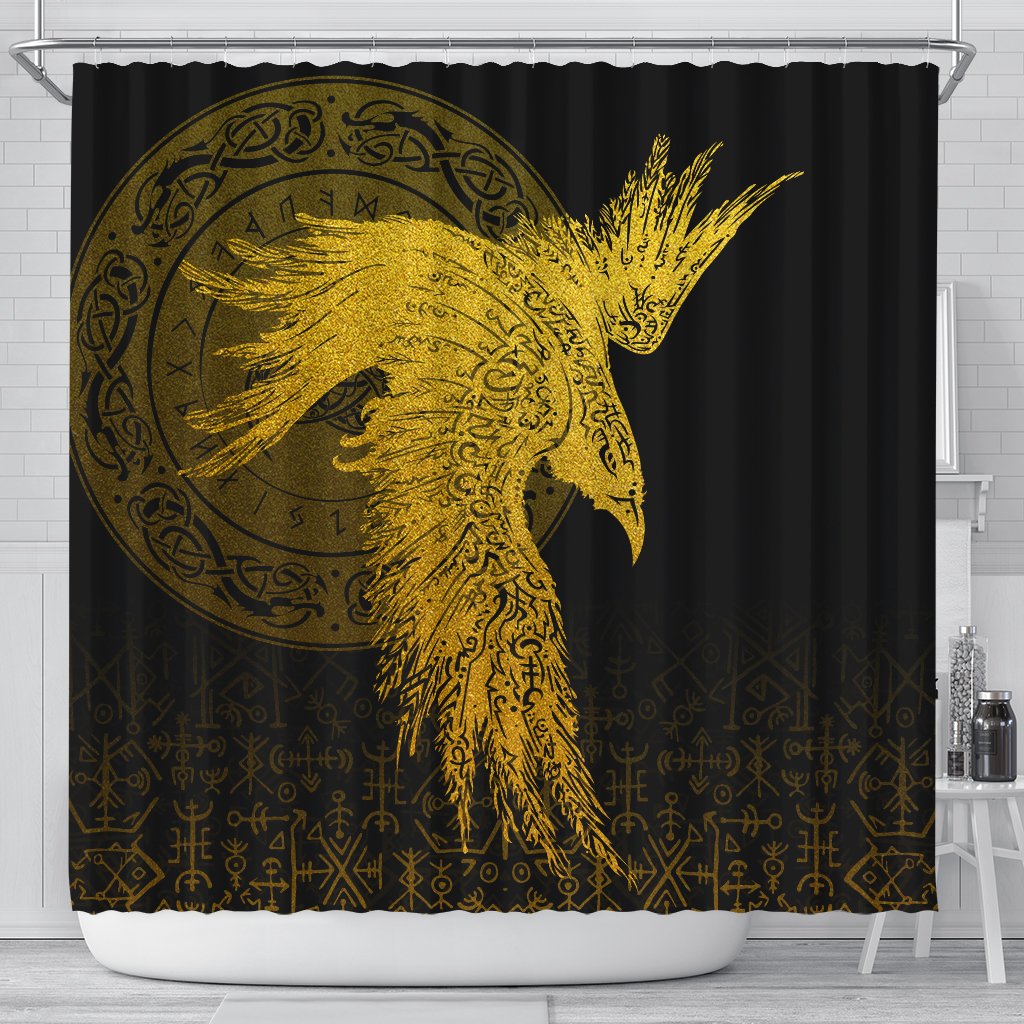 viking-shower-curtain-raven-tattoo-golden
