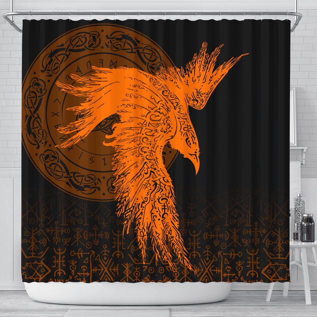 viking-shower-curtain-raven-tattoo-orange