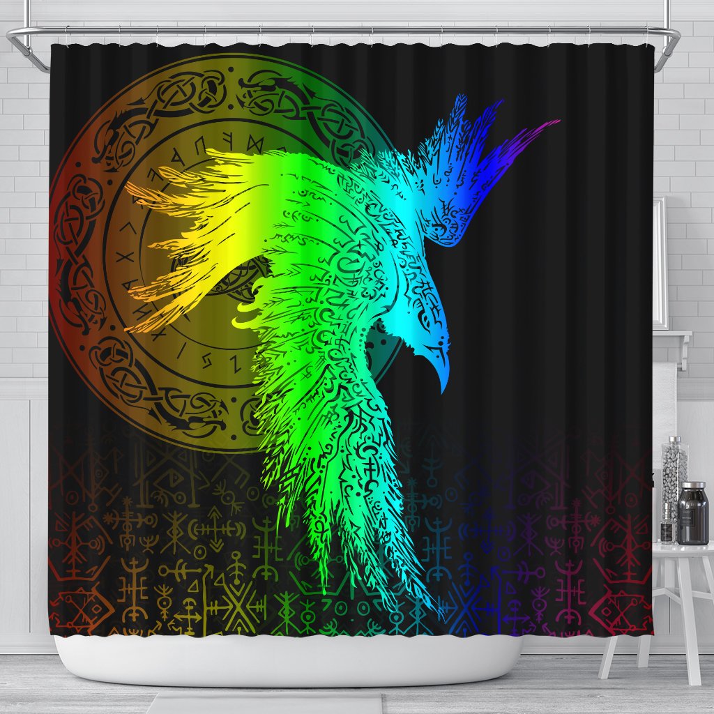 viking-shower-curtain-raven-tattoo-rainbow