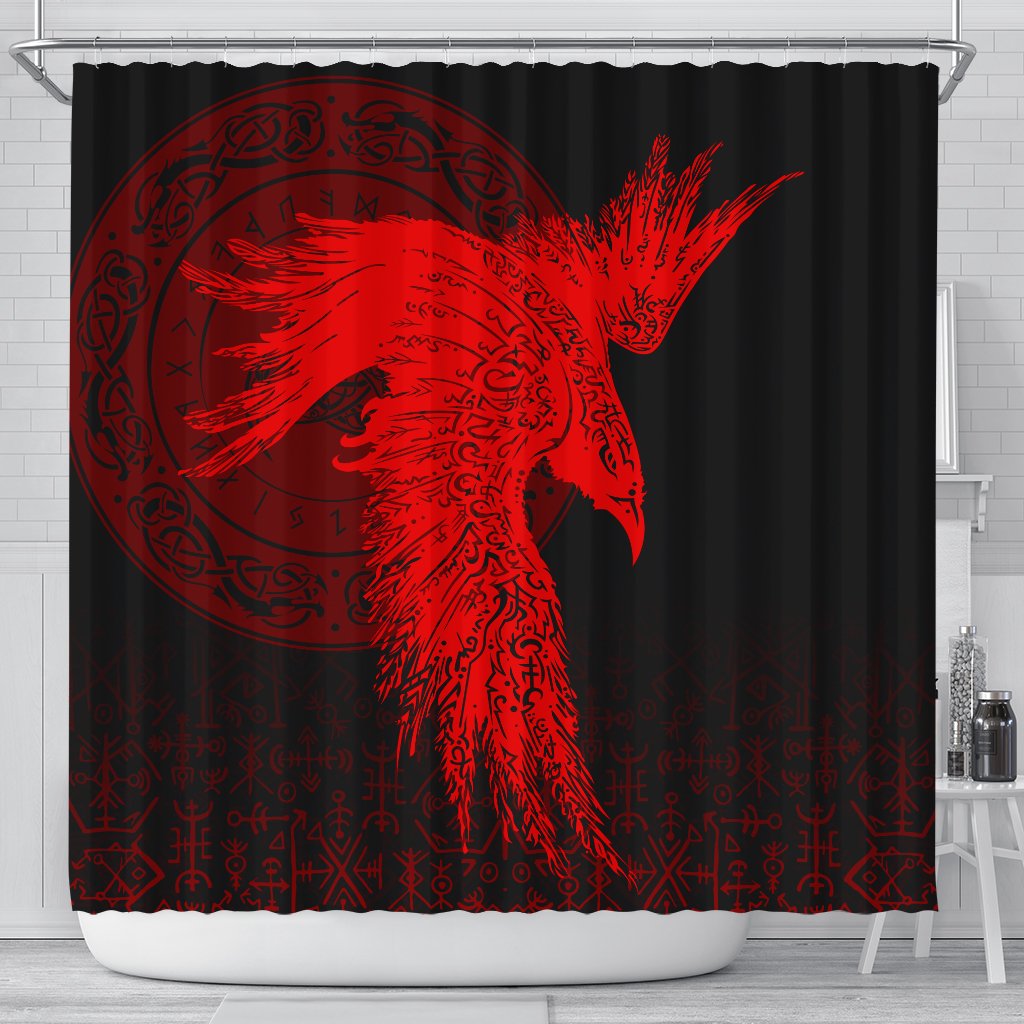 viking-shower-curtain-raven-tattoo-red