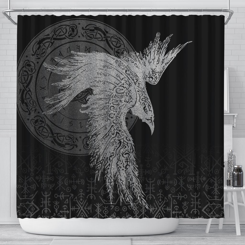 viking-shower-curtain-raven-tattoo-silver