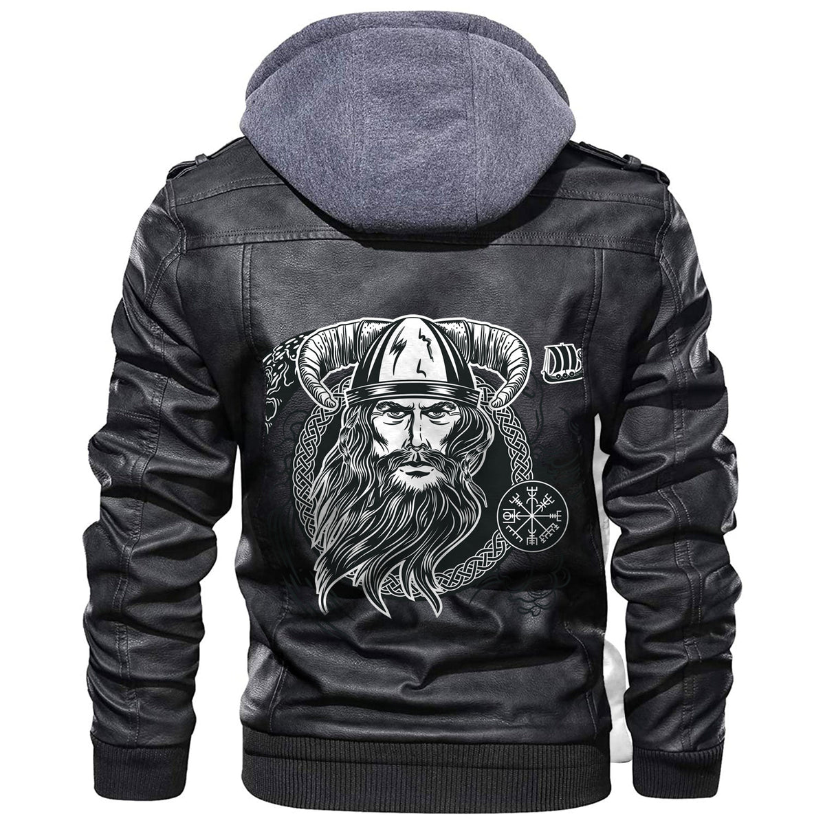 Viking Viking's Head In A Horned Helmet Leather Jacket RLT12 - Wonder Print Shop