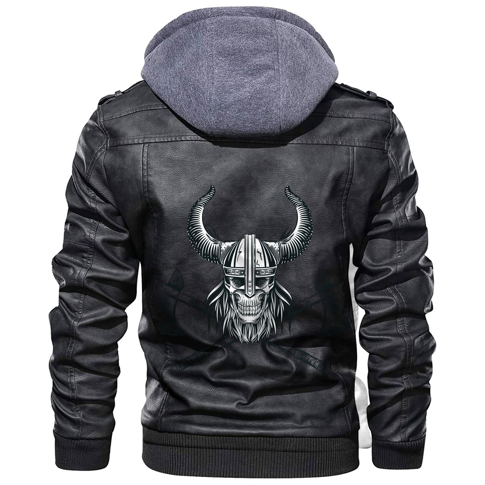 Viking Viking's Head In A Horned Helmet and Axes Leather Jacket RLT12 - Wonder Print Shop
