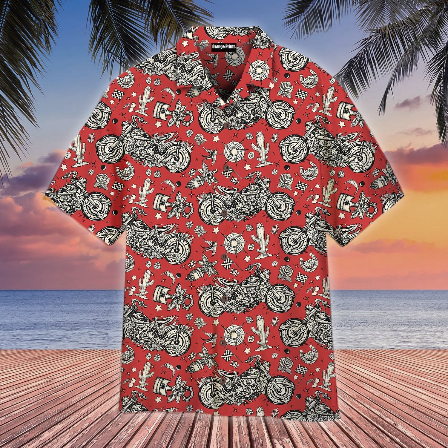 Vintage Burning Chopper Motorcycle Hawaiian Shirt - Wonder Print Shop