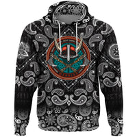 Viking Hoodie Vintage Round Print With Horned Helmet with Bandana Paisley Style RLT12 - Wonder Print Shop