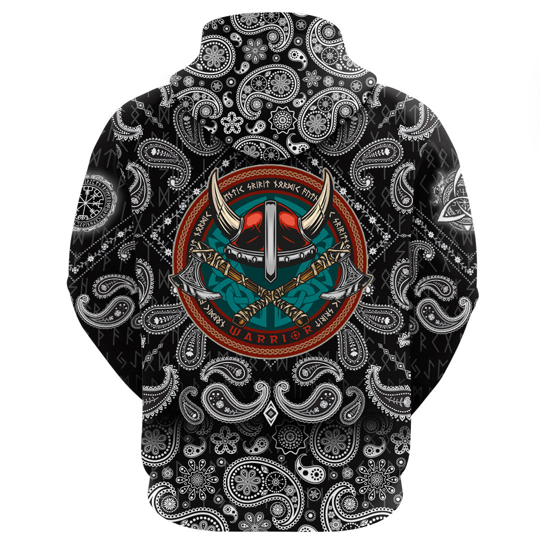 Viking Hoodie Vintage Round Print With Horned Helmet with Bandana Paisley Style RLT12 - Wonder Print Shop