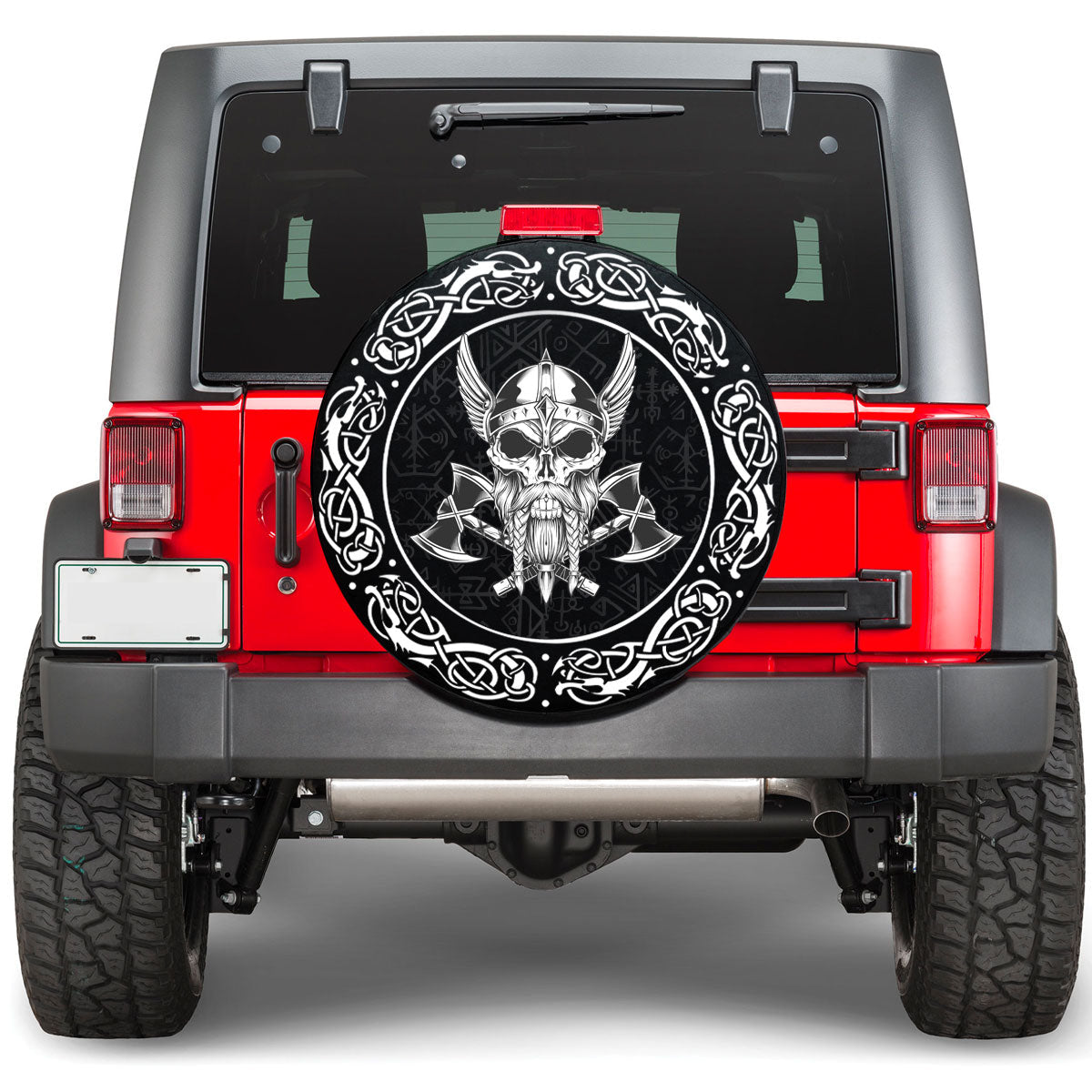 Viking Vintage Skull and Axe Wing Monochrome Viking Spare Tire Cover RLT12 - Wonder Print Shop