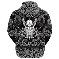 Viking Hoodie Vintage Skull and Axe Wing Monochrome with Bandana Paisley Style RLT12 - Wonder Print Shop