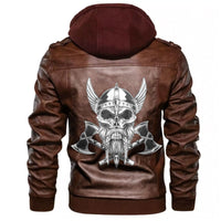 Viking Vintage Skull and Axe Wing Monochrome Leather Jacket RLT12 - Wonder Print Shop