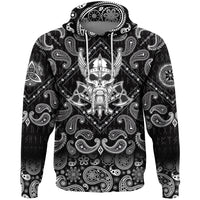 Viking Hoodie Vintage Skull and Axe Wing Monochrome with Bandana Paisley Style RLT12 - Wonder Print Shop