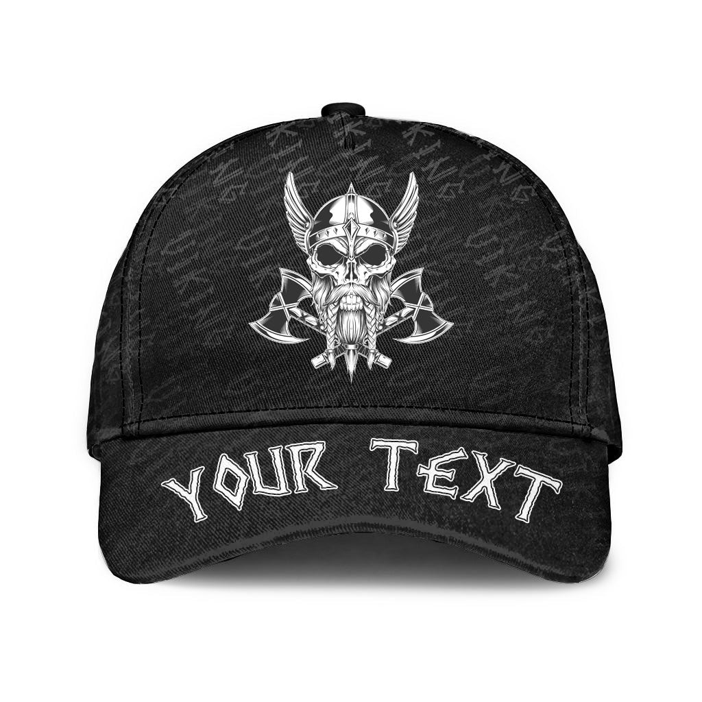 viking-classic-cap-custom-vintage-skull-and-axe-wing-monochrome-classic-cap