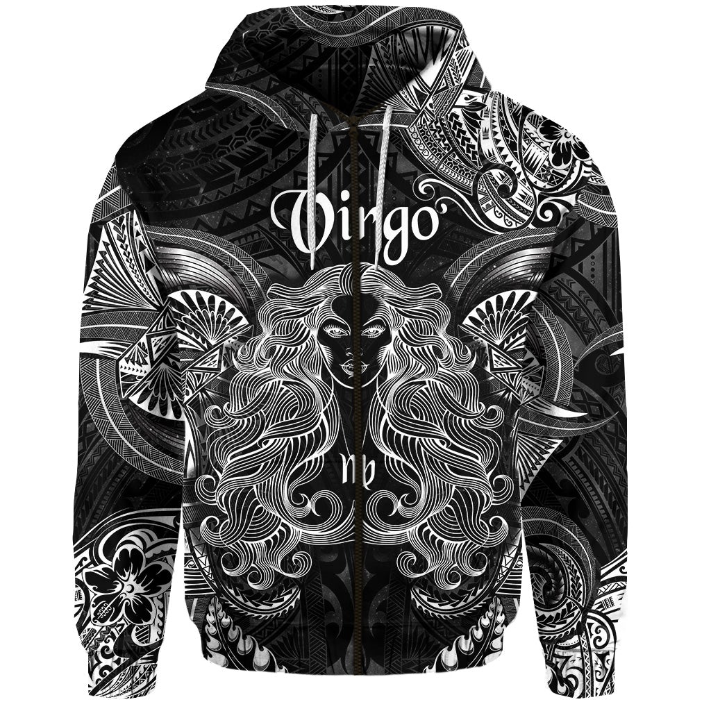 Virgo Zodiac Polynesian Zip Hoodie Unique Style - Black LT8 - Wonder Print Shop