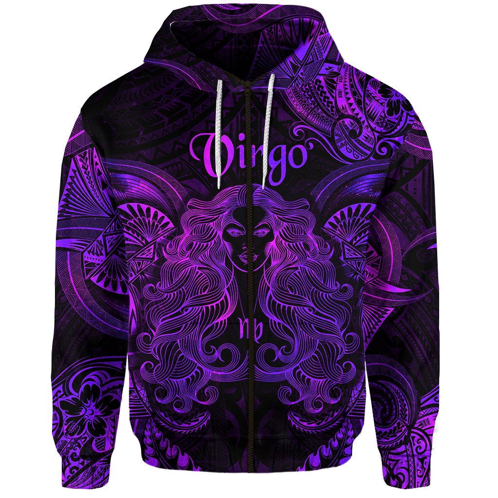 Virgo Zodiac Polynesian Zip Hoodie Unique Style - Purple LT8 - Wonder Print Shop