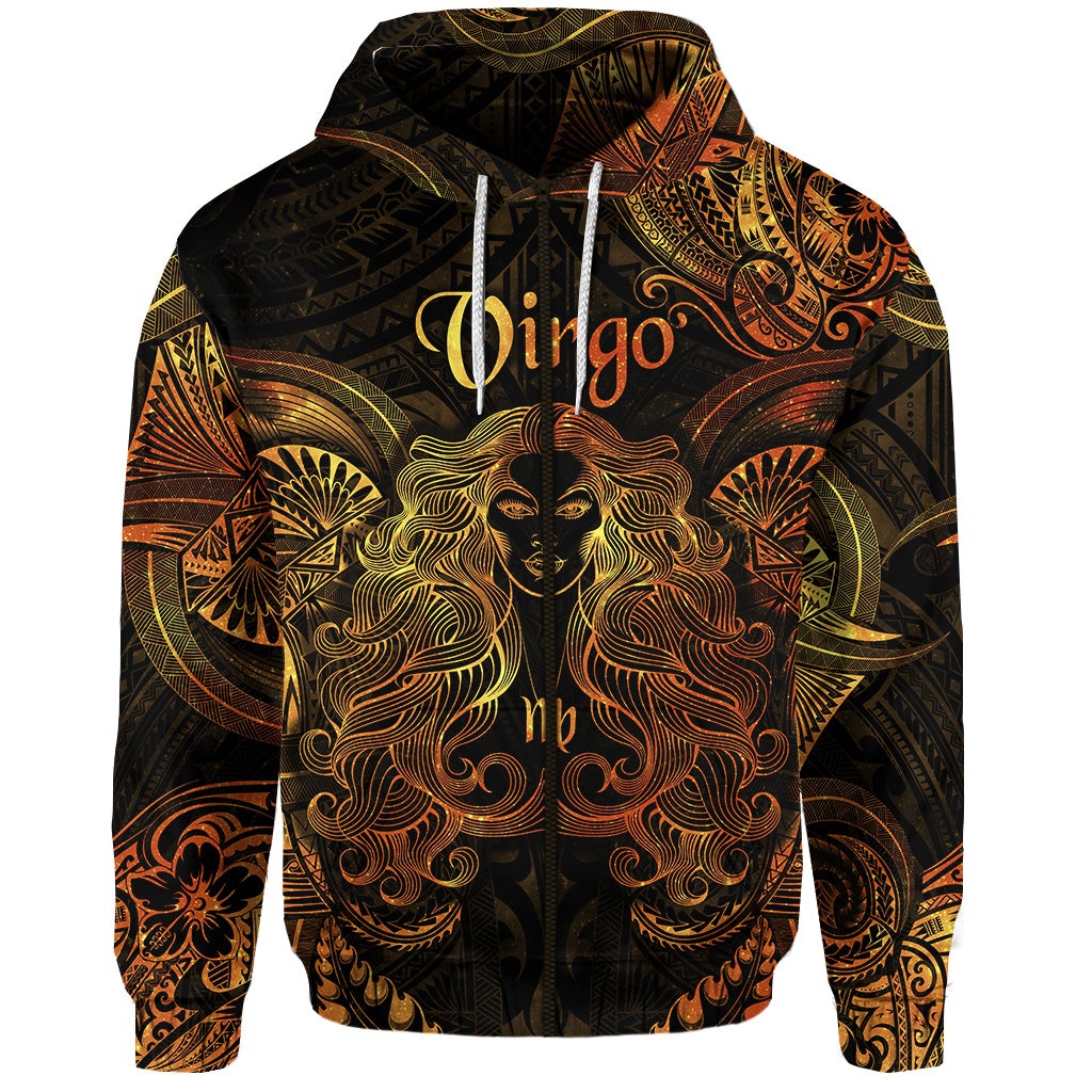 Virgo Zodiac Polynesian Zip Hoodie Unique Style - Gold LT8 - Wonder Print Shop