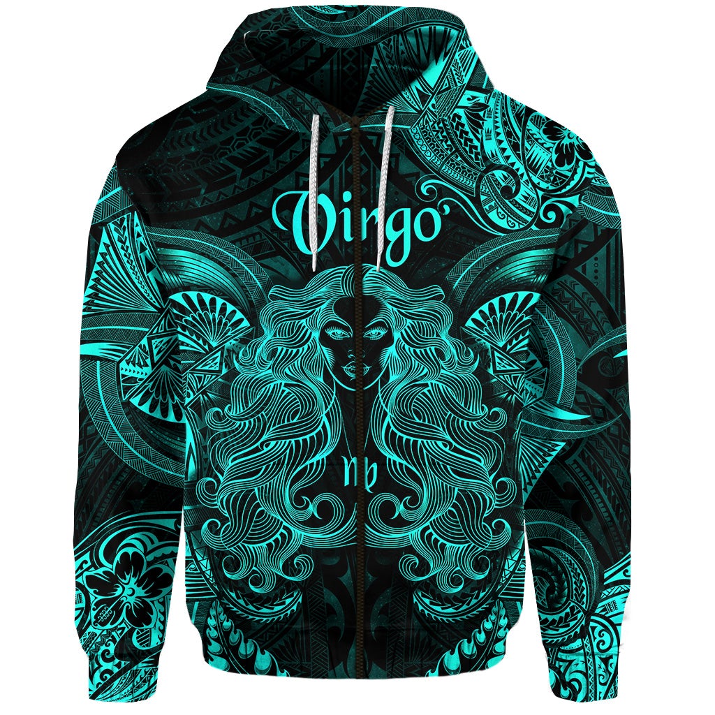 Virgo Zodiac Polynesian Zip Hoodie Unique Style - Turquoise LT8 - Wonder Print Shop