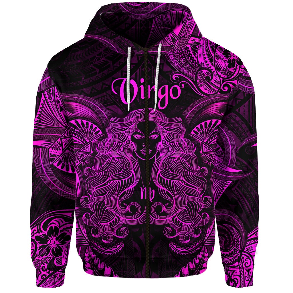 Virgo Zodiac Polynesian Zip Hoodie Unique Style - Pink LT8 - Wonder Print Shop