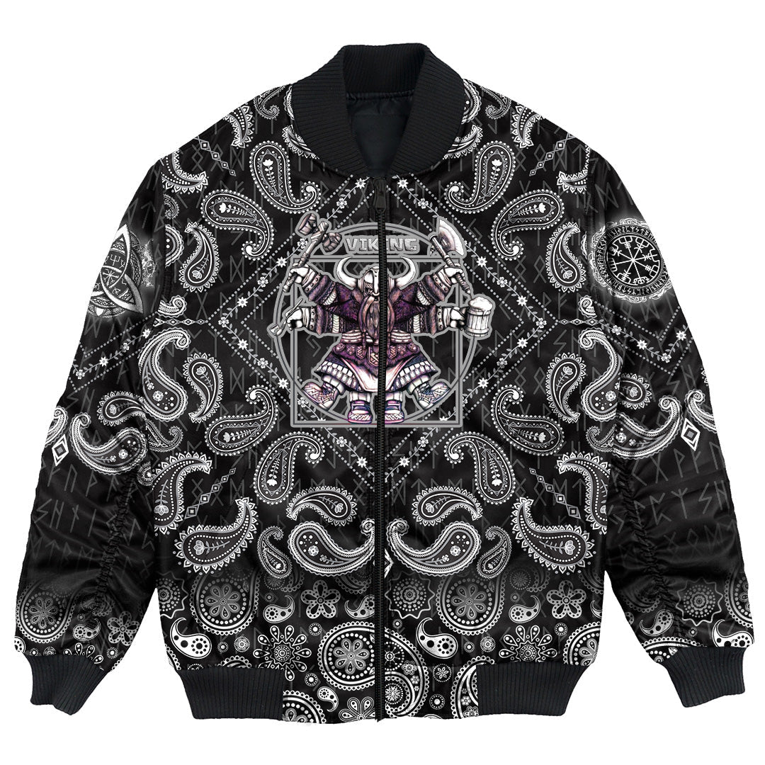 Viking Bomber Jacket Vitruvian Viking with Bandana Paisley Style RLT12 - Wonder Print Shop