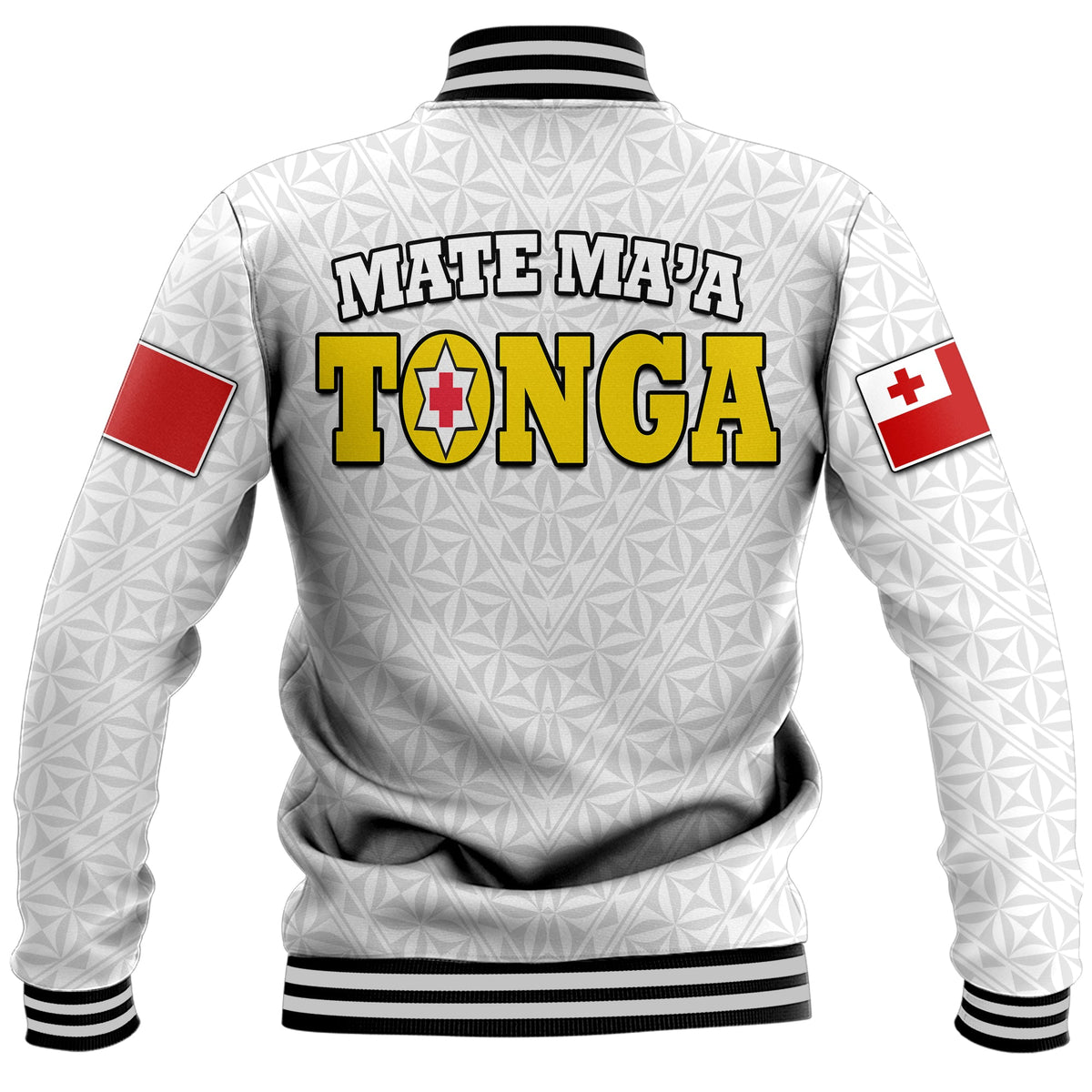 Mate Ma'a Tonga Rugby Baseball Jacket Tongan Kupesi White Style LT9 - Wonder Print Shop