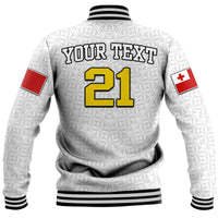 Custom Personalised Mate Ma'a Tonga Rugby Baseball Jacket Tongan Kupesi White Style LT9 - Wonder Print Shop