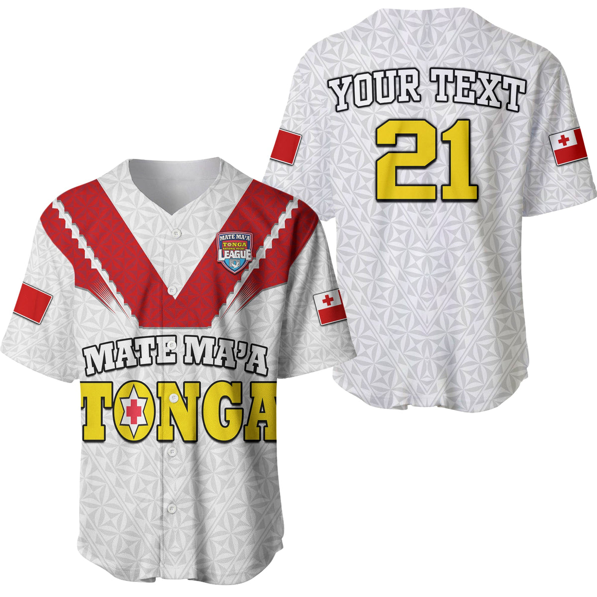 Custom Personalised Mate Ma'a Tonga Rugby Baseball Jersey Tongan Kupesi White Style LT9 - Wonder Print Shop