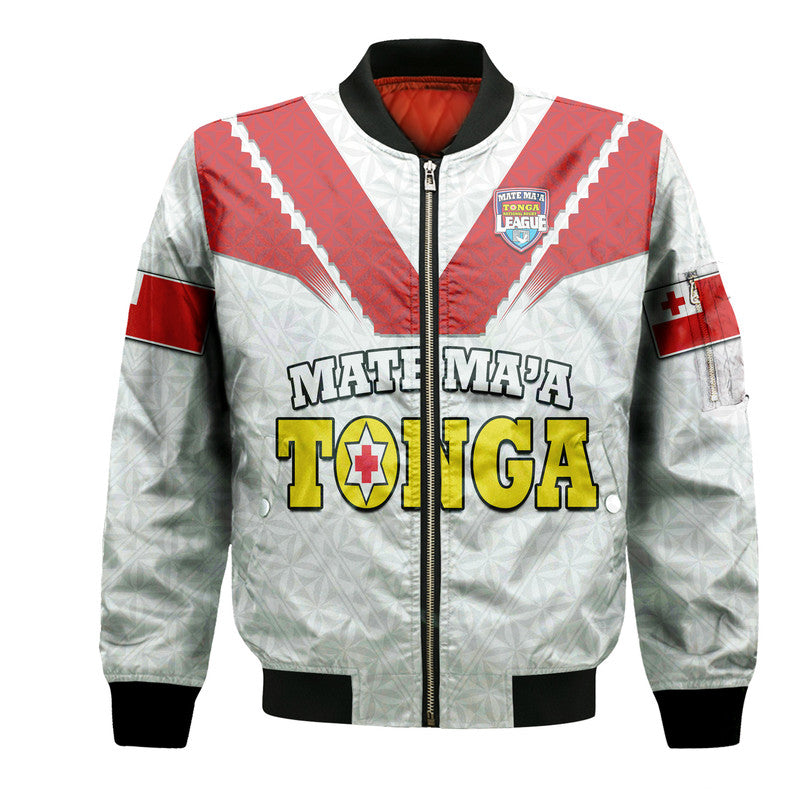 Mate Ma'a Tonga Rugby Bomber Jacket Tongan Kupesi White Style LT9 - Wonder Print Shop