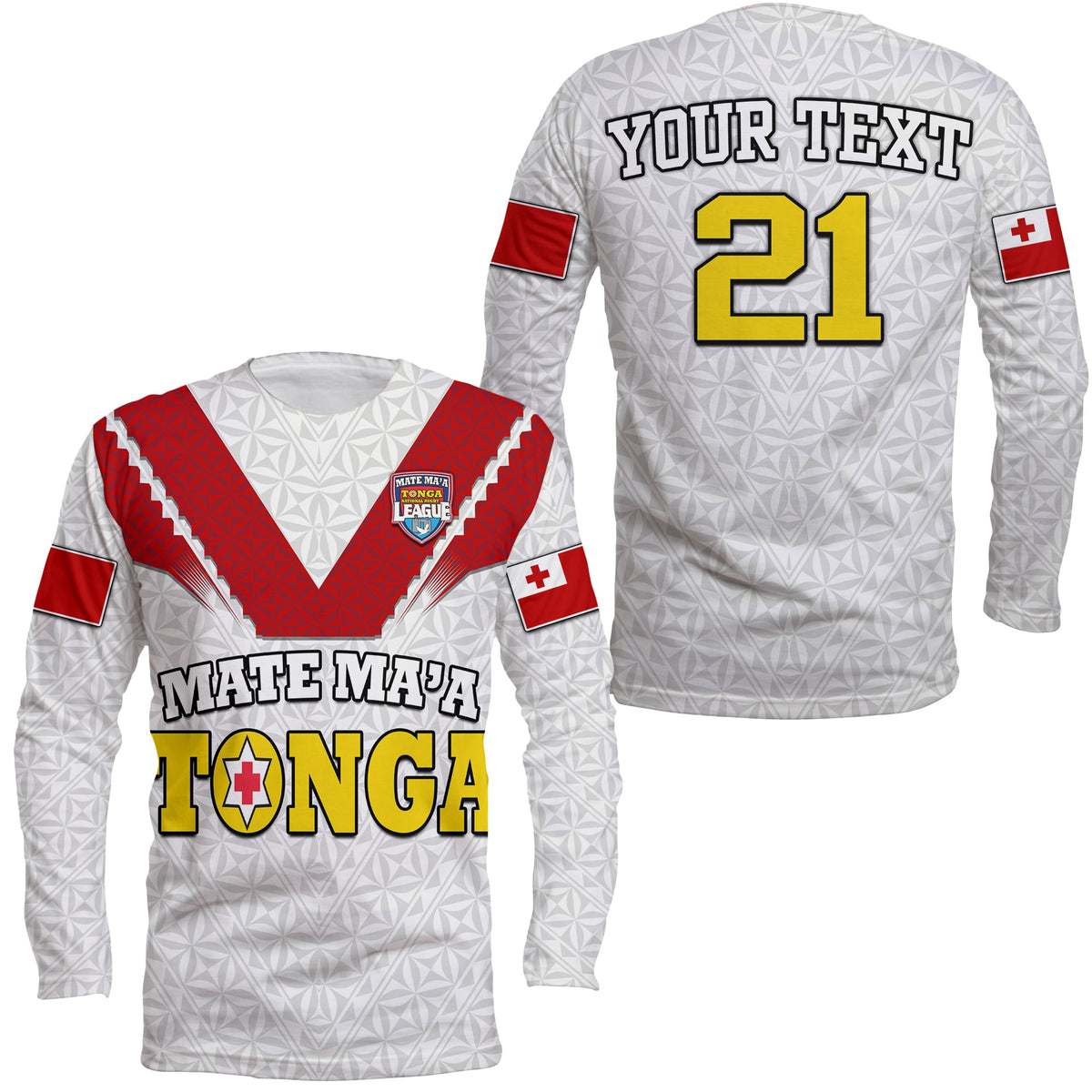 Custom Personalised Mate Ma'a Tonga Rugby Long Sleeve Shirt Tongan Kupesi White Style - Wonder Print Shop