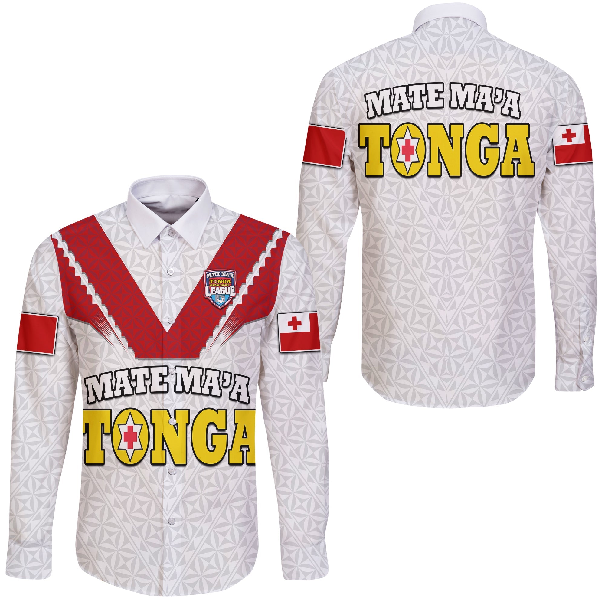 Mate Ma'a Tonga Rugby Hawaii Long Sleeve Button Shirt Tongan Kupesi White Style - Wonder Print Shop