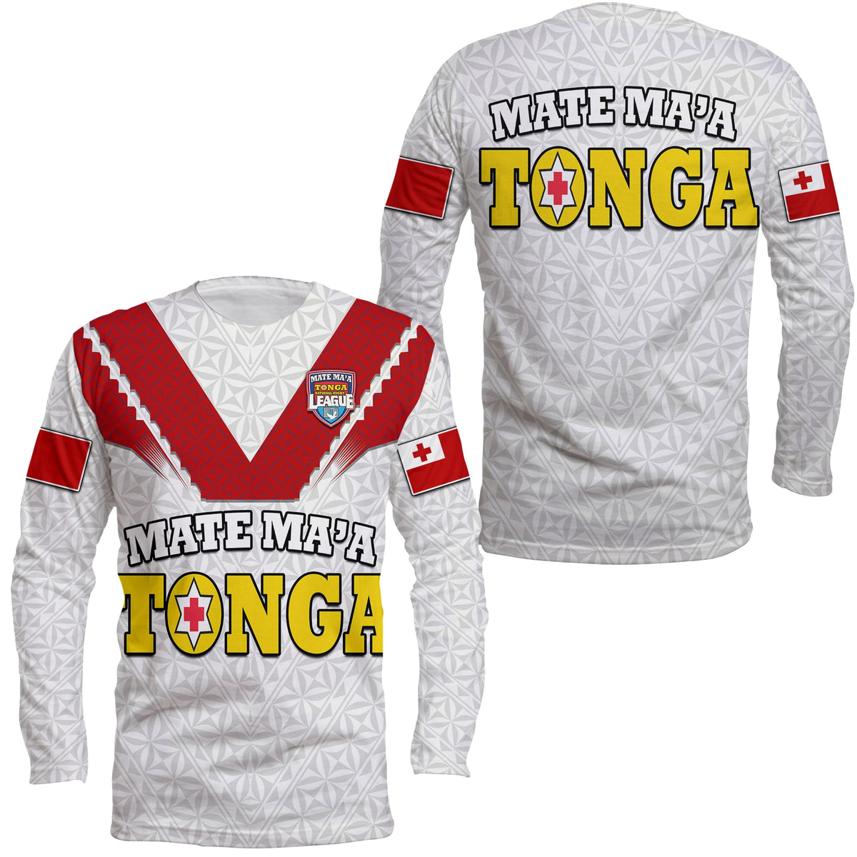 Mate Ma'a Tonga Rugby Long Sleeve Shirt Tongan Kupesi White Style - Wonder Print Shop