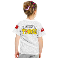 Kids rugby T-shirt back, white geometric print with Tongan logo and red side accents