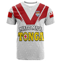 Rugby T-shirt, white with red V-panel and Tongan graphic on chest, short sleeves