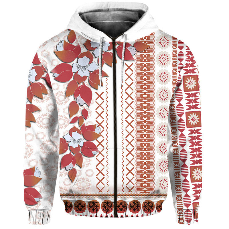 Fiji Hoodie Tagimoucia Mixed White Tapa Style - Wonder Print Shop