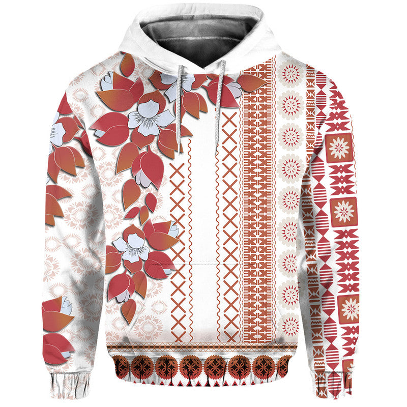 Custom Personalised Fiji Hoodie Tagimoucia Mixed White Tapa Style - Wonder Print Shop