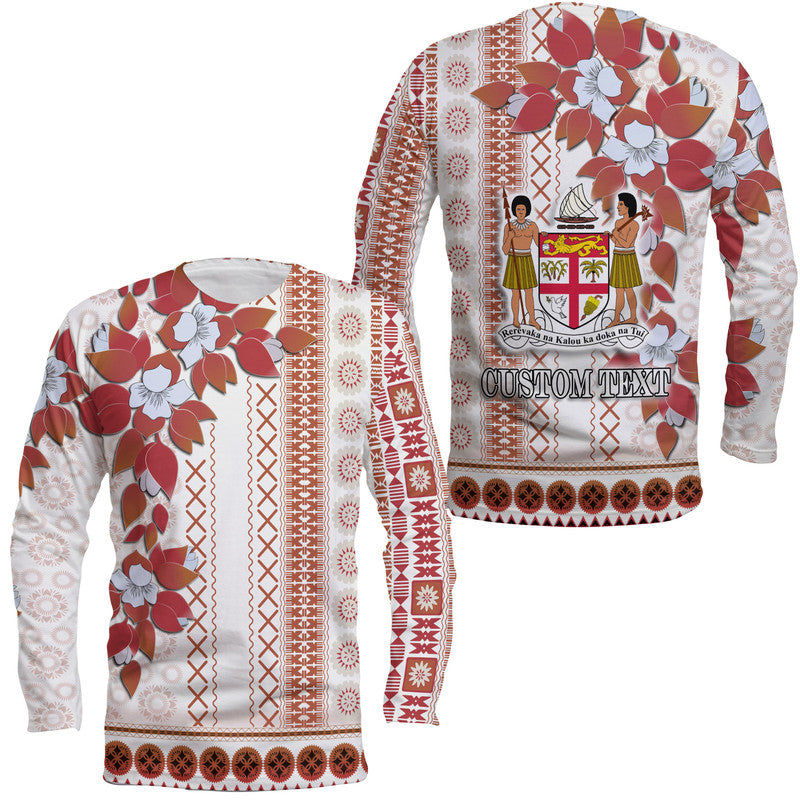 Custom Personalised Fiji Long Sleeve Shirt Tagimoucia Mixed White Tapa Style - Wonder Print Shop