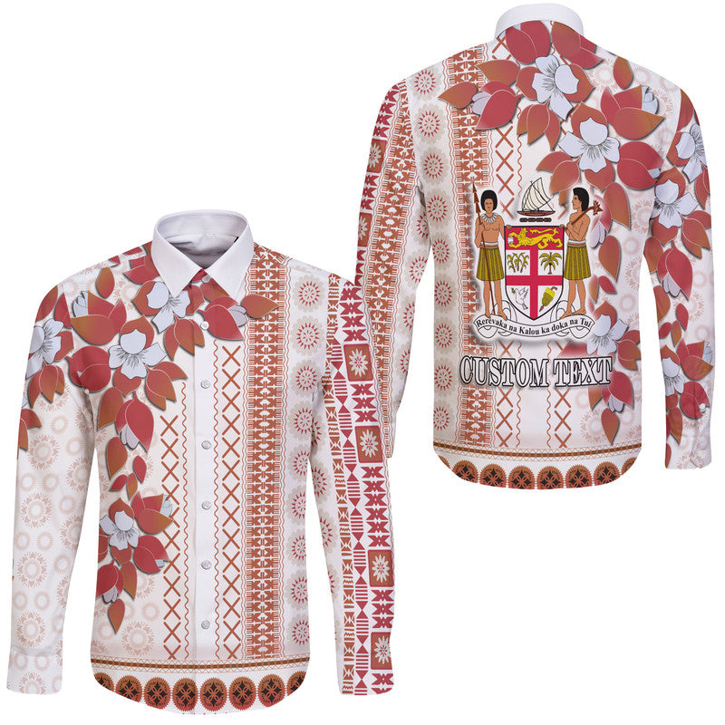 Custom Personalised Fiji Hawaii Long Sleeve Button Shirt Tagimoucia Mixed White Tapa Style - Wonder Print Shop
