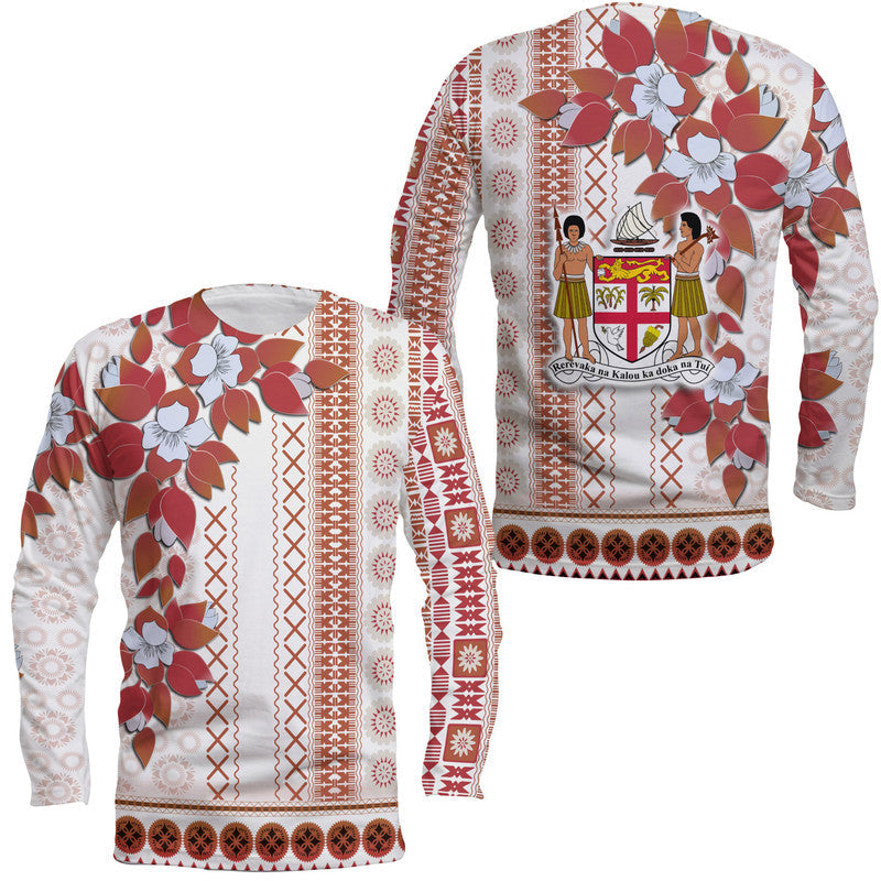 Fiji Long Sleeve Shirt Tagimoucia Mixed White Tapa Style - Wonder Print Shop