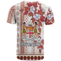 Fiji T-shirt back with floral tapa print, crest graphic and “CUSTOM TEXT”
