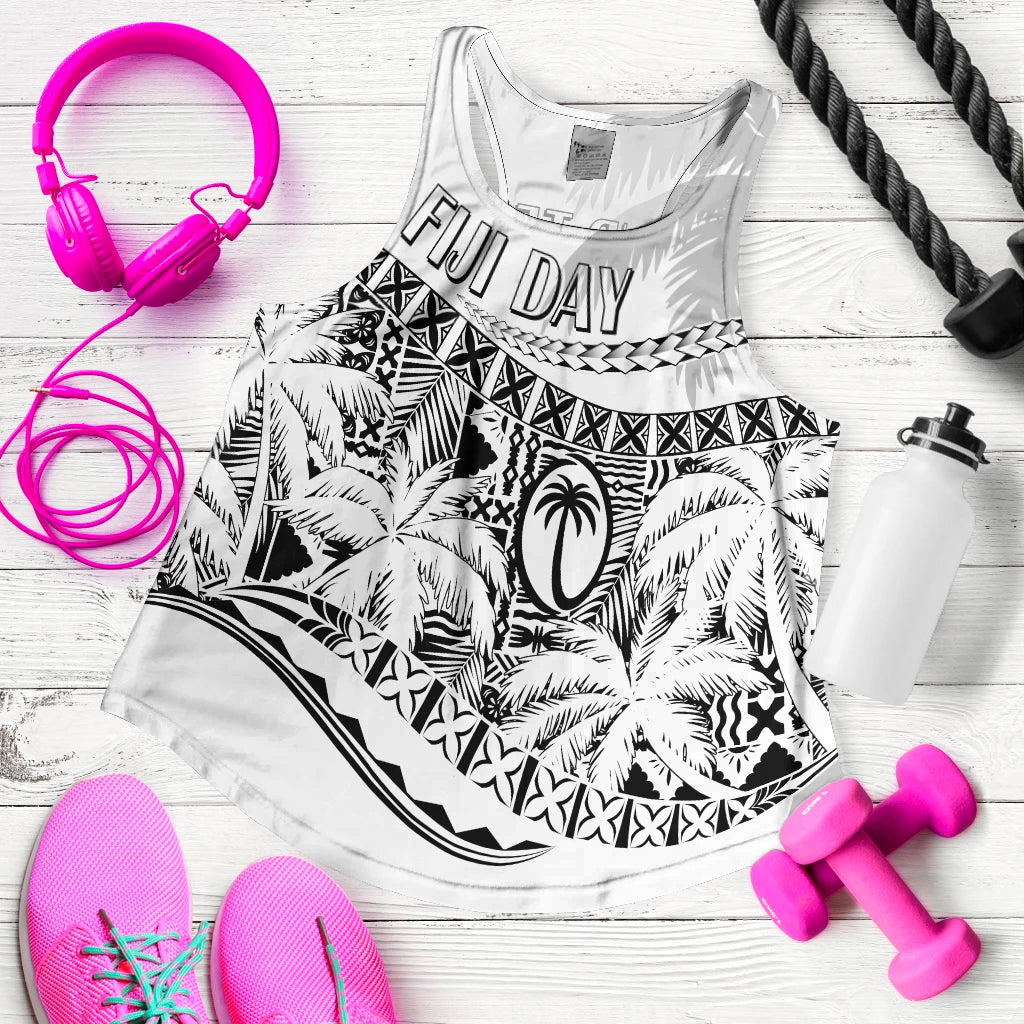 Personalised Fiji Day Women Racerback Tank Flying Fijians Masi Kesa Style - White - Wonder Print Shop