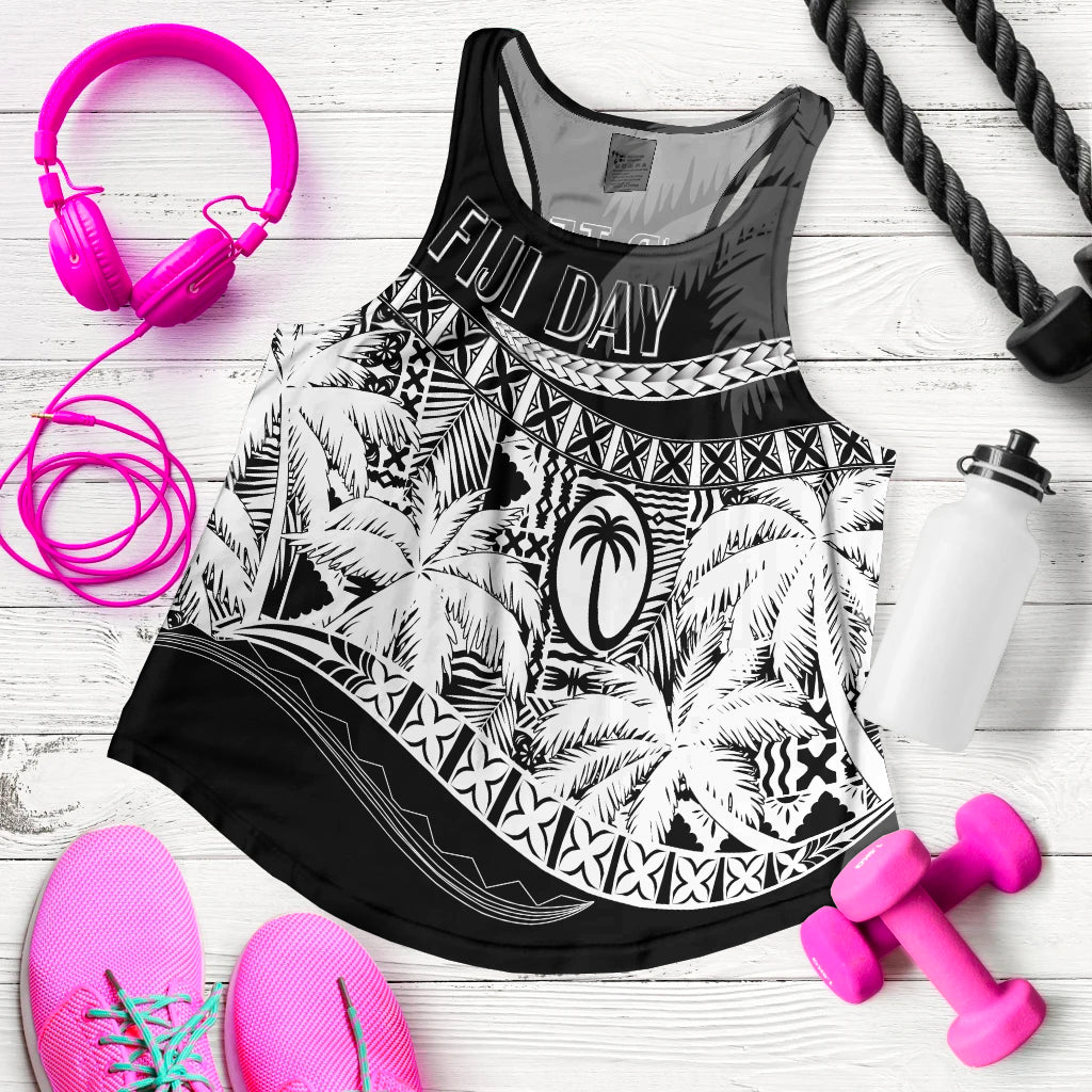 Personalised Fiji Day Women Racerback Tank Flying Fijians Masi Kesa Style - Black - Wonder Print Shop