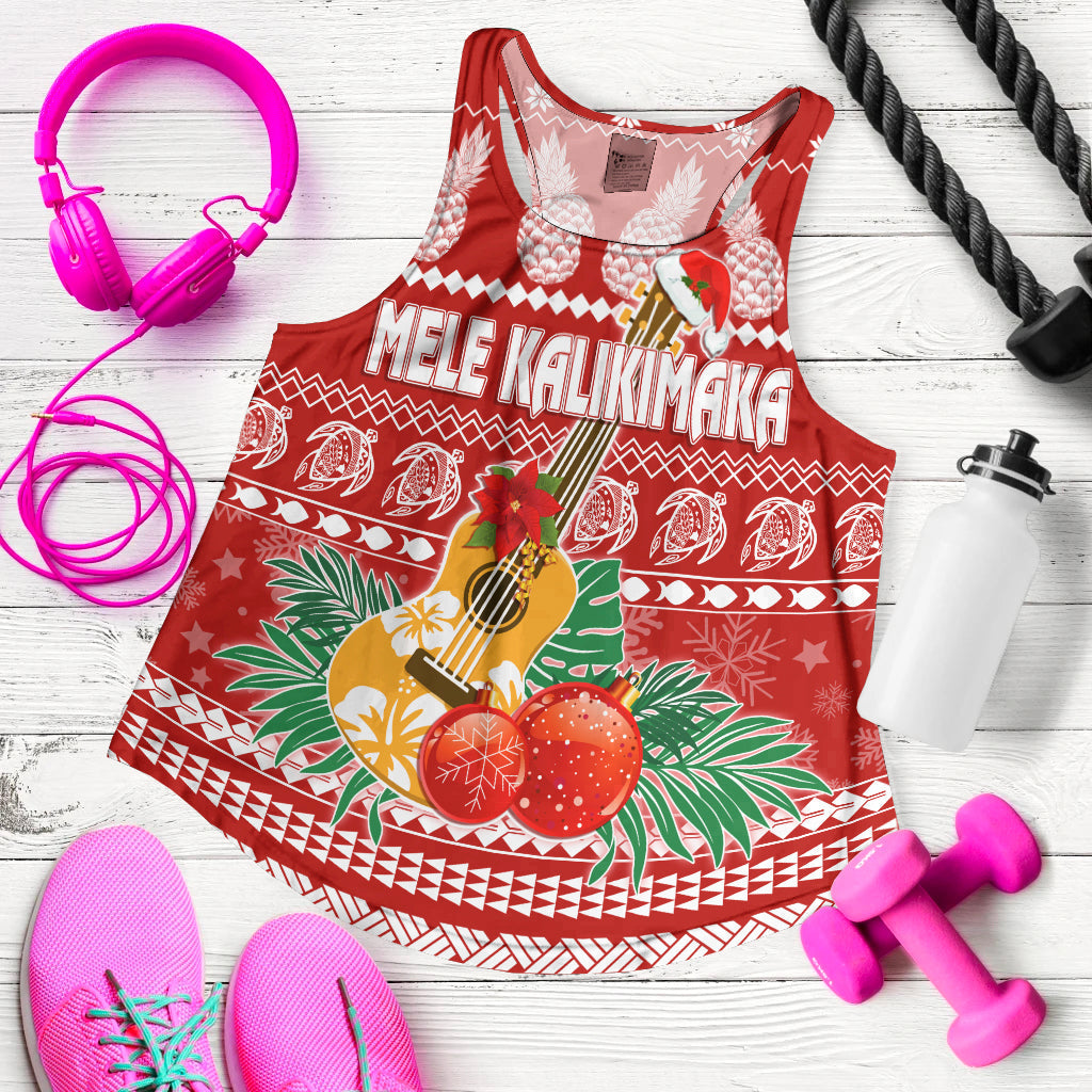 Hawaii Christmas Women Racerback Tank Mele Kalikimaka - Ukulele - Wonder Print Shop